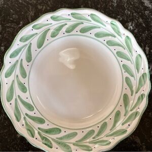 6 Green willow leaf and White Italian Fortebraccio Ceramic 8" Plates